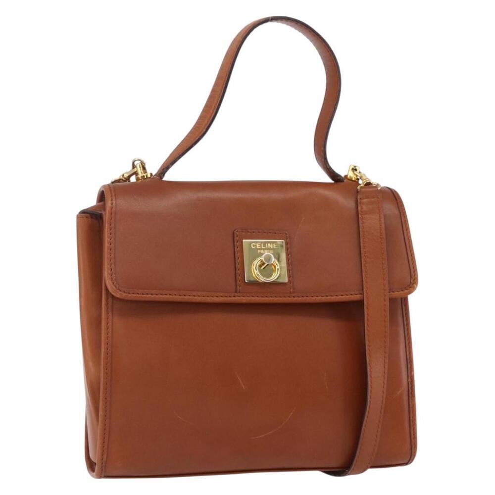 CELINE Hand Bag Leather 2way Brown gold Auth mr1643 - Picture 1 of 16